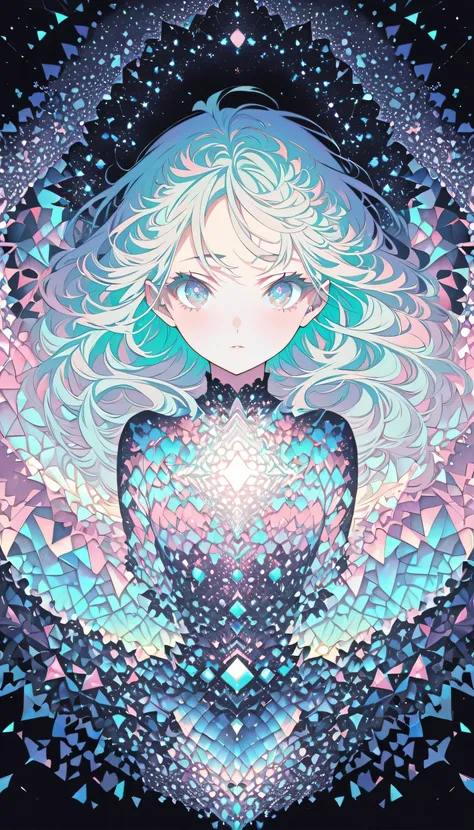 (Absurd, High resolution, Super detailed), One girl, alone, Highly detailed eyes, (Official Art, beauty and aesthetics: 1.2), (Fractal Art: 1.3), Pastel color scheme, Most detailed