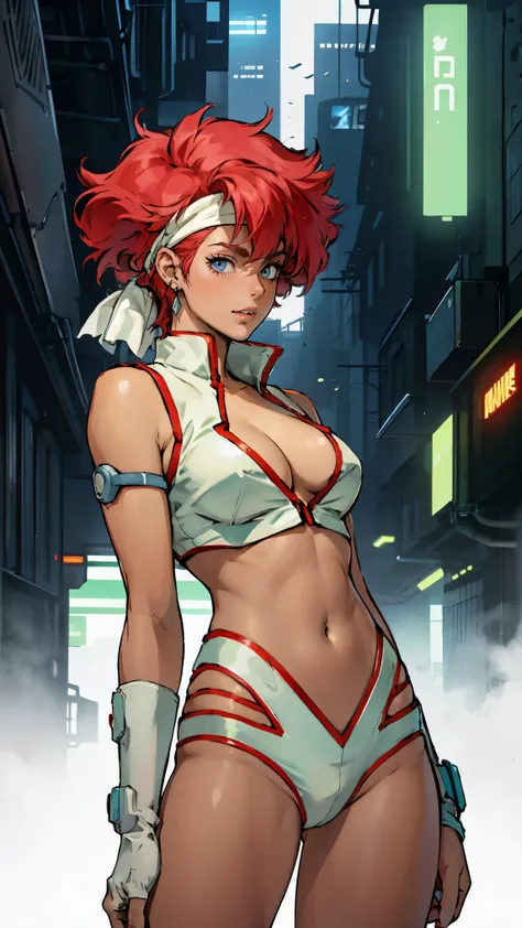 ((Masterpiece, highest quality; 1.3)), super quality, beautiful detail, super detailed, extra fine, 16K, exquisite, absurd, high resolution, beautiful background, detailed background, beautiful eyes, beautiful skin, anime style, Kay from Dirty Pair in a hi...