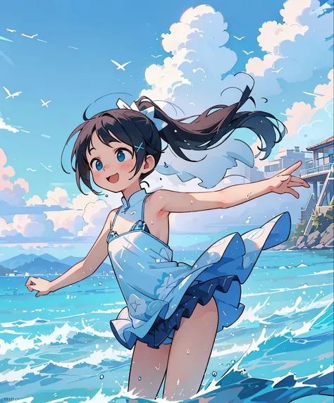 (masterpiece、highest quality、highest quality、Official Art、Beautiful and beautiful:1.2)、(One girl:1.3)Hatsune Miku、Twin tails,Big Breasts,New recreate：

theme：Seaside Resort 8km Race、Seaside resort illustration with ultra high definition detail。The subject ...