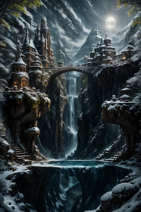 secrealm,waterfall,fantasy,ancient technology,smoke,white smoke,snow,midnight,fullmoon,treehouse,road,laboratory,
(masterpiece:1.2),best quality,
ultra-detailed,
hires,8k,original,extremely detailed wallpaper,perfect lighting,body shadow,blurry foreground,...