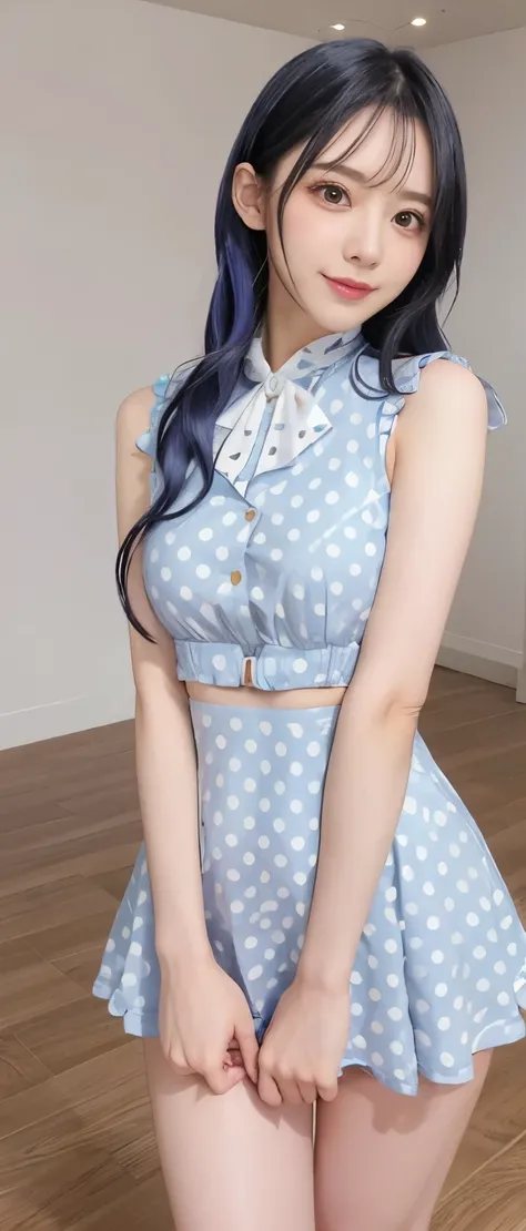 Sexy Idol Girl、whole body、Good style、、、、Silver and blue polka dot tight mini dress、、colorful hair、、、、、