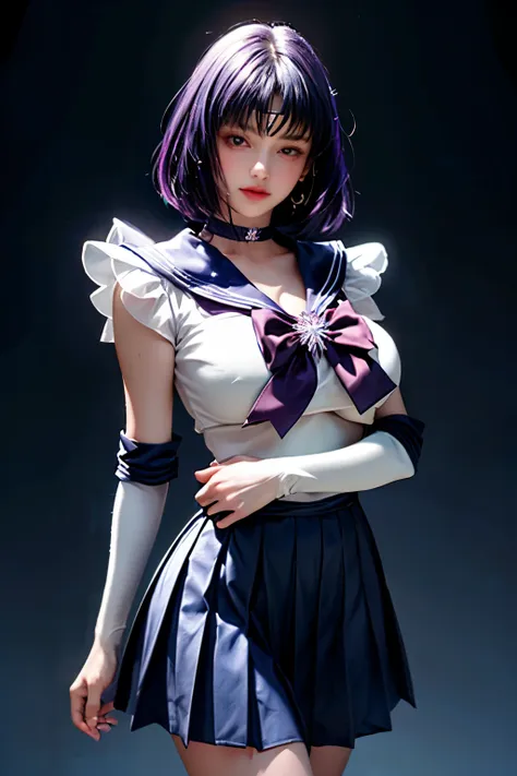 (Ultra-realistic,32k, masterpiece:1.2),(Skin with attention to detail:1.1),( high quality:1.1),
Sailor Saturn,despair,Purple Hair, tiara, Sailor Warrior Uniforms, Purple sailor color, Pleated skirt, Elbow hand pockets, jewelry, brooch, choker, Blank Backgr...