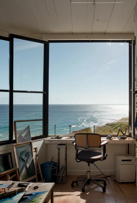 close up of artists studio overlooking the ocean