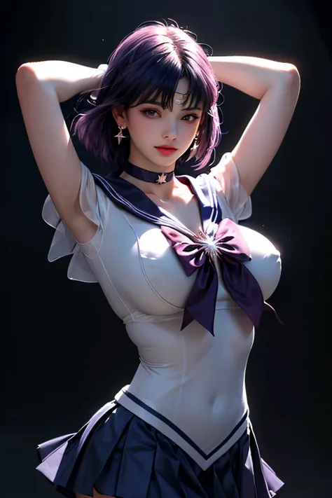 (Ultra-realistic,32k,RAW Photos:1.1),(Skin with attention to detail:1.1), 8K Ultra HD, Digital SLR, high quality, Film Grain, (compensate, mascara:1.1), lips,(thicklips), 
(shiny shiny translucent clothes:1.1), Sailor Saturn, (Purple eyes:0.5), short hair,...