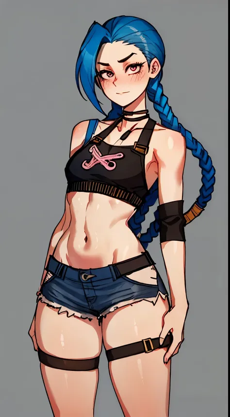 Jinx,have fun，Ultra Shorts，Vintage topping，Open chain，cute style，highly visualized，detailed face with，Meaty Thighs, ass