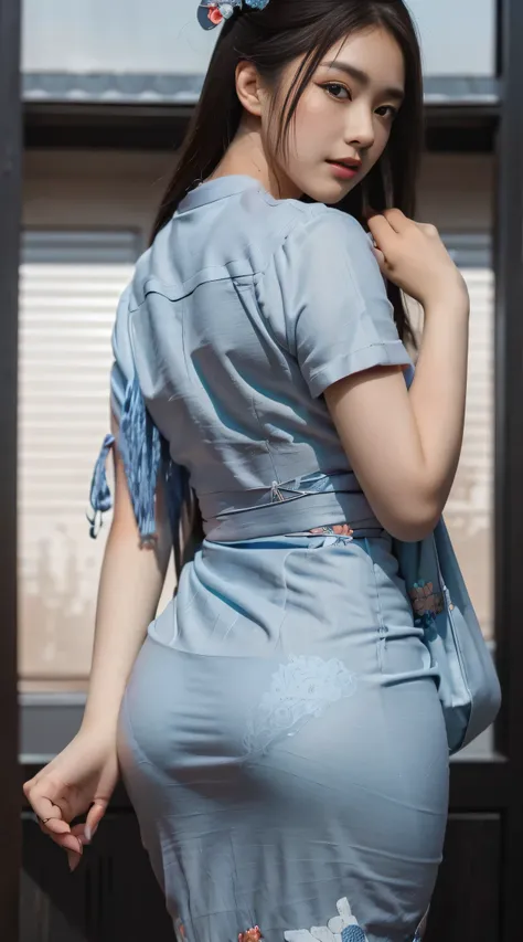 (dark shot:1.4), 80mm, (dark shot:1.4), masterpiece, best quality, game_cg, in summer, girl, solo, medium hair, white hair, looking at viewer, brown eyes, gigantic breasts nearly exposed, perfect booty, 80mm, epic realistic, painting of a geisha with europ...