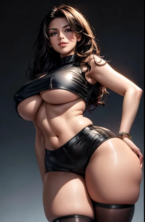 (best quality, masterpiece:1.2), Sketch full view of a hot looking fair skin 29 year old woman standing in front of us. She has brown eyes and wavy long black hair. She has big breasts, playful smile. lips parted. She has a nice curvy physique. She is wear...