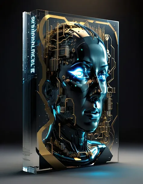 Transparent three-dimensional future magazine design,(There are a lot of words floating on the cover:0.85)photography, Macro photography, Glass newspaper cover magazine with 3D man standing,A torrent of words poured out of his mouth,Letters flat black and ...