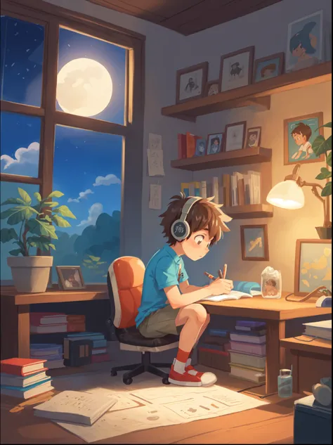 Lo fi boy kid studying