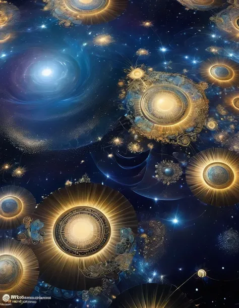 Magic Formation, Sacred geometry, Sharp focus, floating ghost mage, Heaven and earth collapsed, Möbius strip, Black Hole, A large number of meteorites floating, Combination magic circle, call, Transformation of matter and immateriality, gold planting, and ...