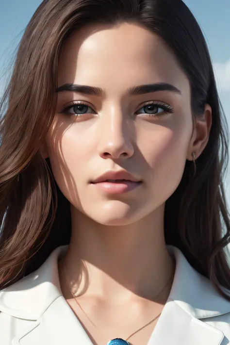 A captivating close-up image of a woman wearing a pristine white lab coat. This masterpiece boasts exquisite details, with hair texture so intricate it seems touchable, and skin texture that mirrors real human pores. The clothes fabric details are ultra-de...