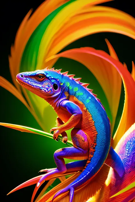 Brightly colored lizard with a colorful head and tail, Vector art inspired by Bob Eggleton, ZBrush Central Contest Winners, Fantasy art, Mobile Phone Wallpaper HD, colorful hd images, Bright colors、Very detailed, HD Mobile Phone Wallpapers, vivid realistic...