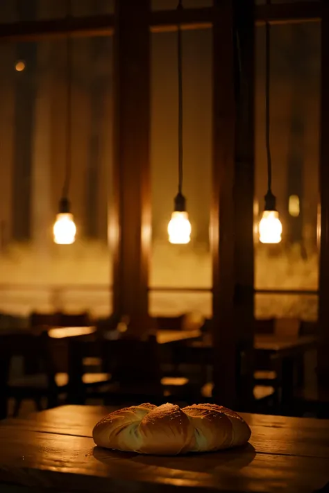 bread croisant at wooded table with low lighting