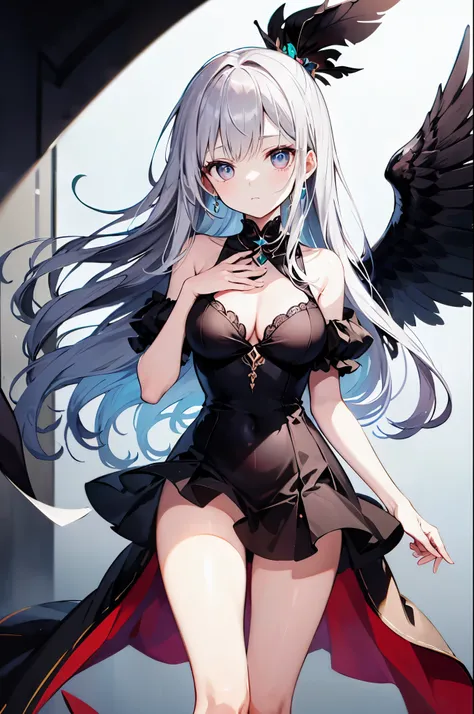 (highest quality)、((Super detailed))、(Ultra delicate)、Sexy and cute fallen angel、 girl、Silver Hair、Beautiful breasts、Beautiful thighs、Gorgeous、Fantastic Light