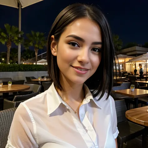 (8k, best quality, masterpiece:1.2), (realistic, photo-realistic:1.37), ultra-detailed,((( 1 girl))),solo,beautiful detailed sky,detailed cafe,night,sitting,dating,(nose blush),(smile:1.15),(closed mouth) small breasts,beautiful detailed eyes,(shirt:1.1), ...