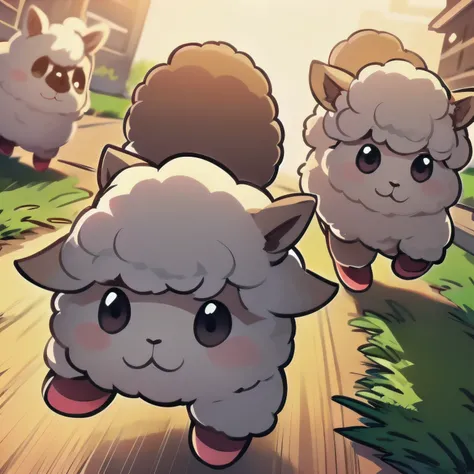 1 Cute alpacas running wildly, panicked alpacas, Cute cartoon style, panicked expression,alpacas being chased, running towards the camera, HD, dynamic angle, looking from the bottom up,