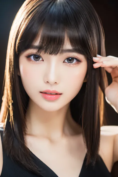 (Photo for resume)　(A 24-year-old Japanese woman)　　(Her long bangs, Reaching up to her eyes, Well-organized)　(She asks the viewer to show her male genitals.)　((Her hair is so shiny and silky beautiful、The hair is very fine, thin, and very thick, making it ...