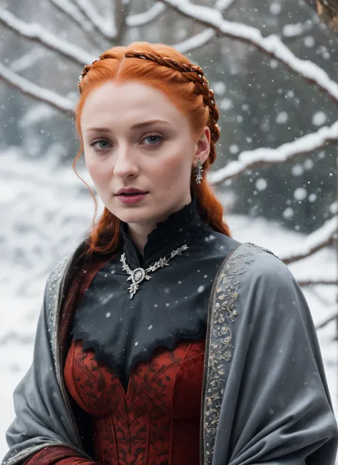 face of sophie turner, sansa stark played by sophie turner, the de facto lady of the eyrie, is a 40-year-old mature queen with a...