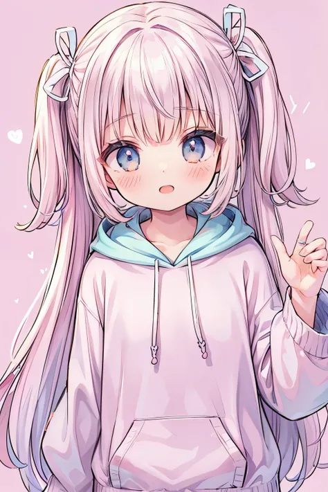 cute girl, hoodie, kawaii teeth, pastel colors, kawaii, cute colors, ink