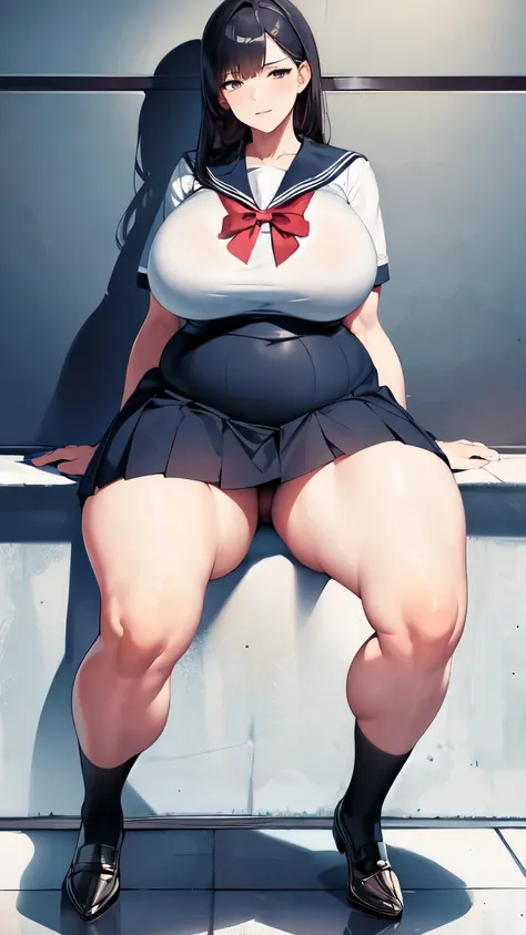 huge breasts, big hips,full body shot, mature mother, Whip whip lower body, plump thighs, plump calves, bewitching mature woman, Perfect body, plus size model,high school girl,sailor suit, skirt is short,Mature woman wearing sailor suit,