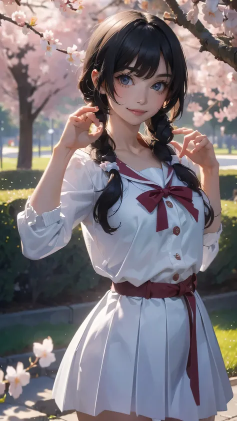 A park where cherry blossoms dance,high school girl,(random pose),(random hairstyle),(Highest image quality,(8K), Ultra-realistic, Best Quality, High quality, High Definition, high quality texture, high detailing, Beautiful detailed, fine detailed, extreme...