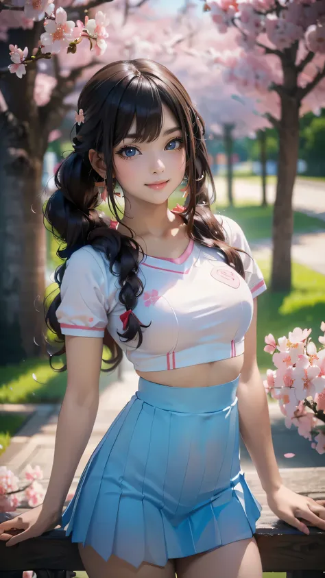 a park where cherry blossoms dance,high school girl,(random cute pose),(random hairstyle),(highest image quality,(8k), ultra-rea...