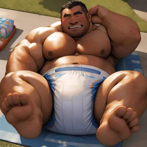 masterpiece, Top quality, in 32K, perfect anatomy, hyper detailed, photo realistic, super fine illustration, The thick man is a brutal prisoner, asian, retarded, human, 50yo in japan, Fatty muscle, (fatness:1.2), Bowleg, disappointment, incontinent, be dia...