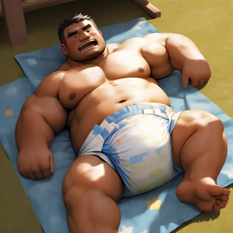 masterpiece, Top quality, in 32K, perfect anatomy, hyper detailed, photo realistic, super fine illustration, The thick man is a brutal prisoner, asian, retarded, human, 50yo in japan, Fatty muscle, (fatness:1.2), Bowleg, disappointment, incontinent, be dia...