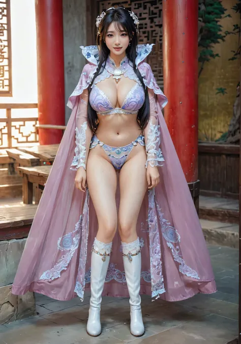 美麗的fantasy皇后, dunhuang myth, sweet smile, shy look, full body xianxia, ((美麗的fantasy皇后)), sexy white bikini underwear，high-cut un...