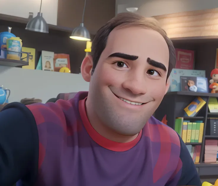 homem sorrindo , calvo estilo disney pixar , alta qualidade , melhor qualidade realista 