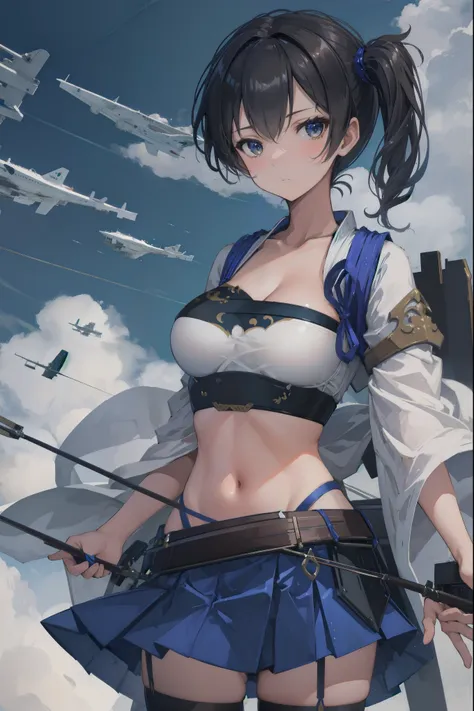 kaga(fleet collection),highest quality, masterpiece, high resolution,kimono,blue skirt,side ponytail,big_breasts,