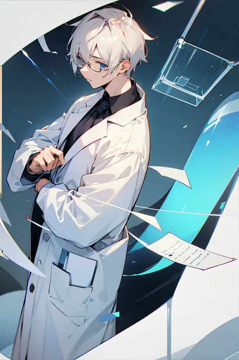 male , scientist, glasses, lab background  