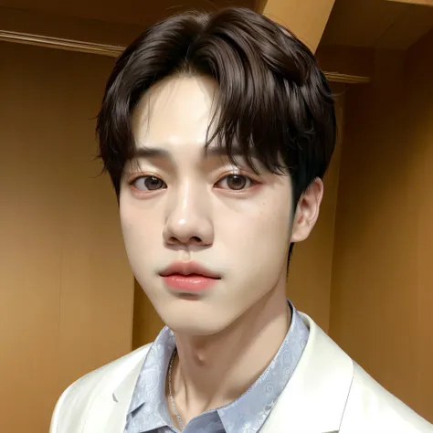 hay un hombre con una camisa blanca y un collar, Kim Doyoung, hyung tae, Jimin, park Jimin, Jiminhis right eyelid is swollen, Jung Jaehyun, Hong June Hyung, jinyoung shin, Jiminlos labios carnosos, kim taejin, Jimins grecian nose, Shin Jeongho, pale korean...