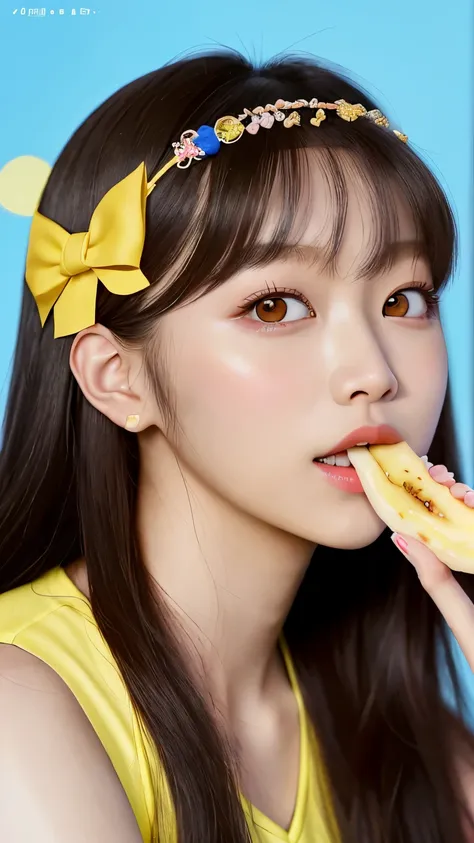 There is a woman eating a banana., Larisa Manovar, Official Artwork, Portraits of Korean female idols, Lalisa Manoban of Blackpink, sun yunjoo, Official Art, Kim Do-young, Official Fan Art, Portrait of Black Pink&#39;s Joshi, TWICE&#39;s Tzuyu, K-POPアイドルのポ...