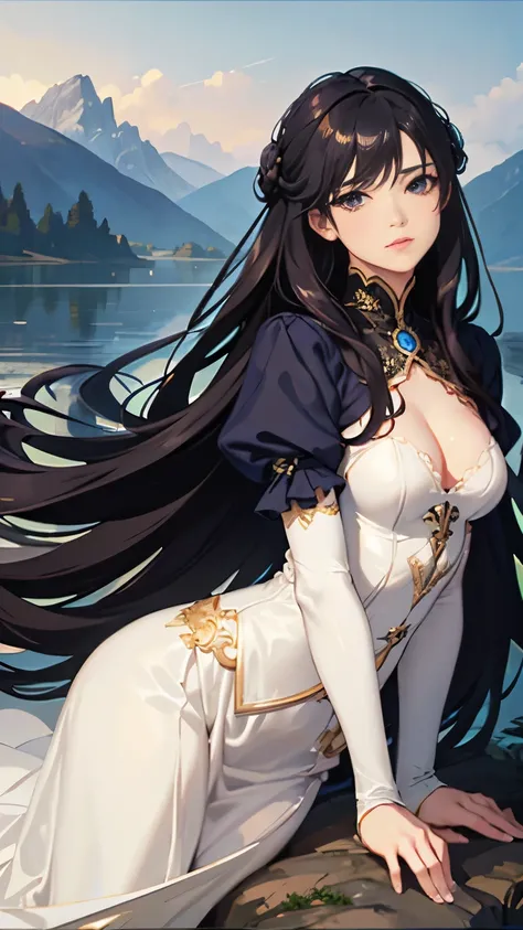 (highest quality、High resolution、masterpiece)、(Anime Art 4k)、(Photorealistic)、Portraiture、 (whole body)、(1 person)、20-year-old woman、( A woman in armor standing on top of a hill)、Beautiful Face、 (Facial detailing)、Black Hair、 short hair、 Beautiful Hair、Shi...