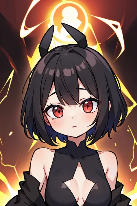 fusion art, shadow art, silhouette art, flash art, best quality, super fine, 16k, incredibly absurdres, extremely detailed, flash of lightning, momentary glimpse of cute girl shadow with a black bob haircut, expressionless, big round eyes glowing red, bust...