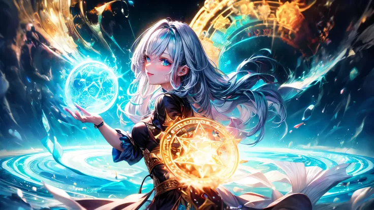 (Ultra HD,16K,high resolution,masterpiece,extremedetailed:1.37),portrait,a girl,magic master,Sorcerer,Magic close to God,Rainbow magic circle,Full color magic circle,All types of magic circles,Water, fire, wood, electricity, earth, light, darkness, wind, i...