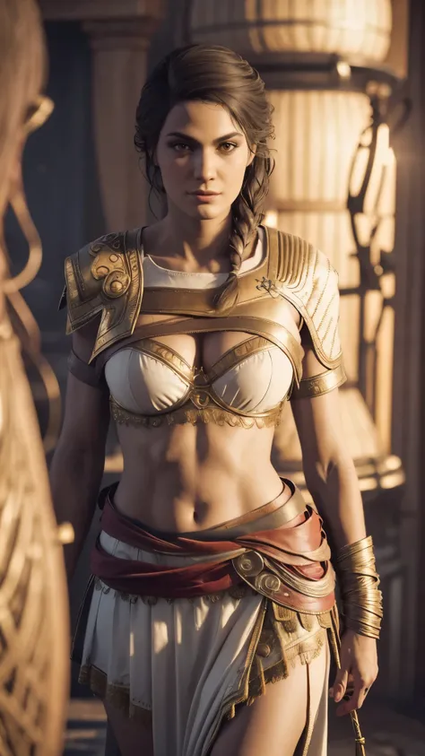 (best quality,4k,8k,highres,masterpiece:1.2),ultra-detailed,(realistic,photorealistic,photo-realistic:1.37),HDR,physically-based rendering,professional,vivid colors,Kassandra Assassins Creed,beautiful detailed lips,beautiful detailed eyes,long eyelashes,ex...