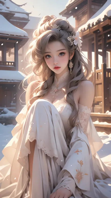 （8K，RAW photos， best qualtiy， tmasterpiece：1.2），（realisticlying， photograph realistic：1.4)，Hide your face with sadness，
Lolita costume，Lace， Aerith Gainsborough， The upper part of the body，upper legs，Lace， undergarments，exposed bare shoulders， do lado de f...