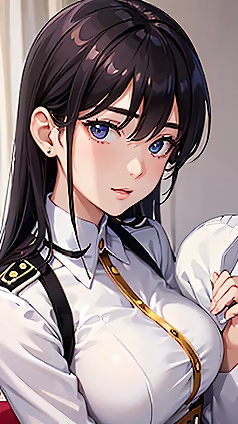 A woman in a white uniform posing sexy, Harem, cushion, Lots of light､masterpiece, 最high quality, high quality, High resolution,(Face close-up)