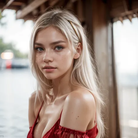 Here is the direct translation into English:

((solo girl)), alone, fit girl, skinny, perfect ass, skinny waist, small, wearing beautiful red dress, backround is sharp and outside, she has white hair, her hair is very striking, her hair glows very intensel...