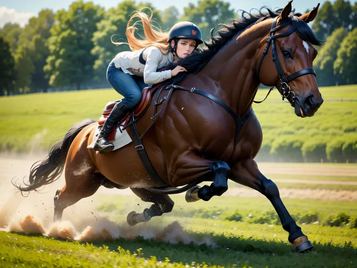 (masterpiece, best quality), best resolution, horse running through a field, background motion blur