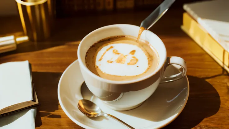 Illuminated coffee cup on a desk