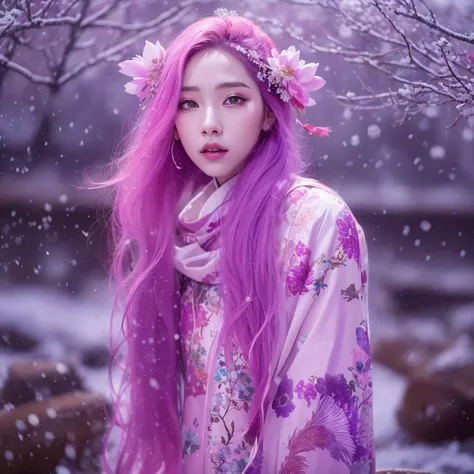 snow hoop exclusion area 32k（tmasterpiece，k hd，hyper hd，32k）long flowing purple-pink hair，autumn pond，zydink， a color， tongzhou ...