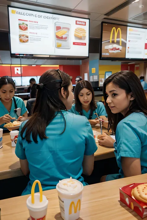 A group of nurses eating at mcdonalds