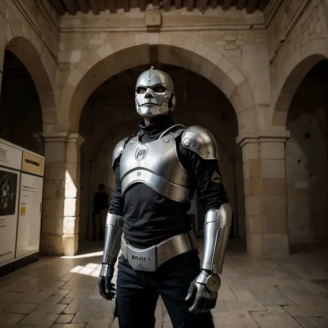 Crear una imagen donde aparezca un villano en su cuartel, el villano esta planeando un robo en un museo 