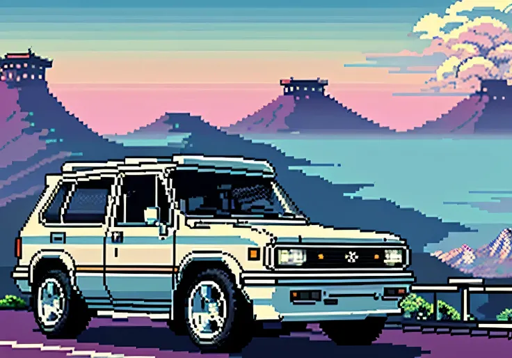 there is a white suv parked in front of a building, beautiful detailed pixel art, detailed pixel artwork, detailed pixel art, art of kirokaze pixel, inspired by Yoshihiko Wada, a retropunk naturewave defender, stunning art style, highly detailed digital ar...