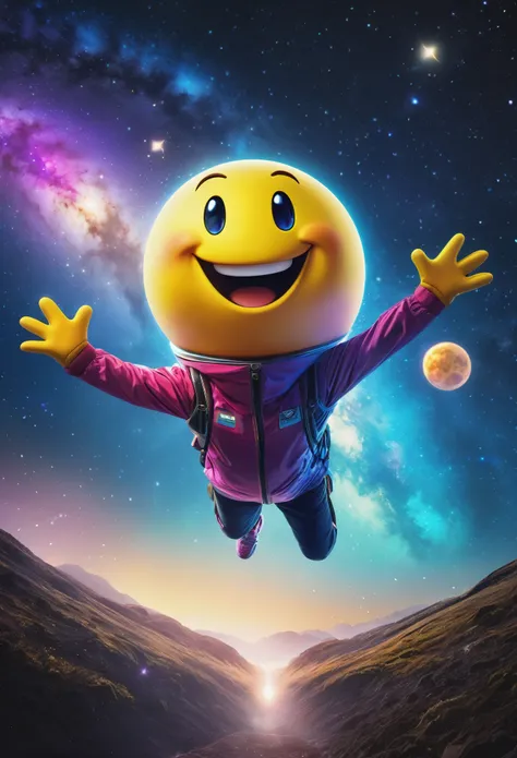 (best quality,4k,8k,highres,masterpiece:1.2),ultra-detailed,(realistic,photorealistic,photo-realistic:1.37),cartoonish,shooting star,big smiley face,cosmos,motion blur,sparkling tail,glowing streak,galaxy,space,time warp,fast speed,joyful,cheerful,excited,...