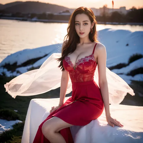 ((Top quality、8K、Masterpiece:1.3))、Extremely delicate beautiful girl，full-body shot，Huge breasts，Bigger breasts，Amazing breast size，G cup。Wear big earrings，Very white skin，moist red lips，Very thin waist，Very thin thighs，Big Ass，fair and smooth skin，Smooth ...