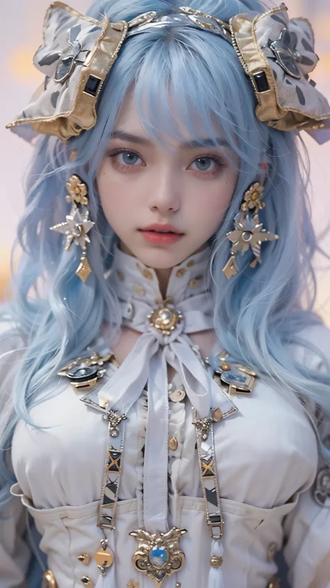 offcial art, Unity 8k wallpaper, Ultra detailed, Beautiful and aesthetic, Beautiful, Masterpiece, Best quality, 8K, Skin texture:1.4, tmasterpiece:1.4,Pose behind beauty，(Cyberpunk style Lolita costume in random colors)，(Focus on the knee)，The face is clea...